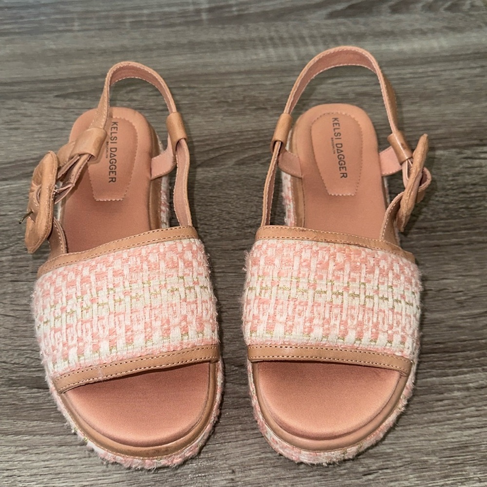 KELSI DAGGER Women's Brooklyn Donovan Sandal7.5 Pink Peach Leather Platform NWOB